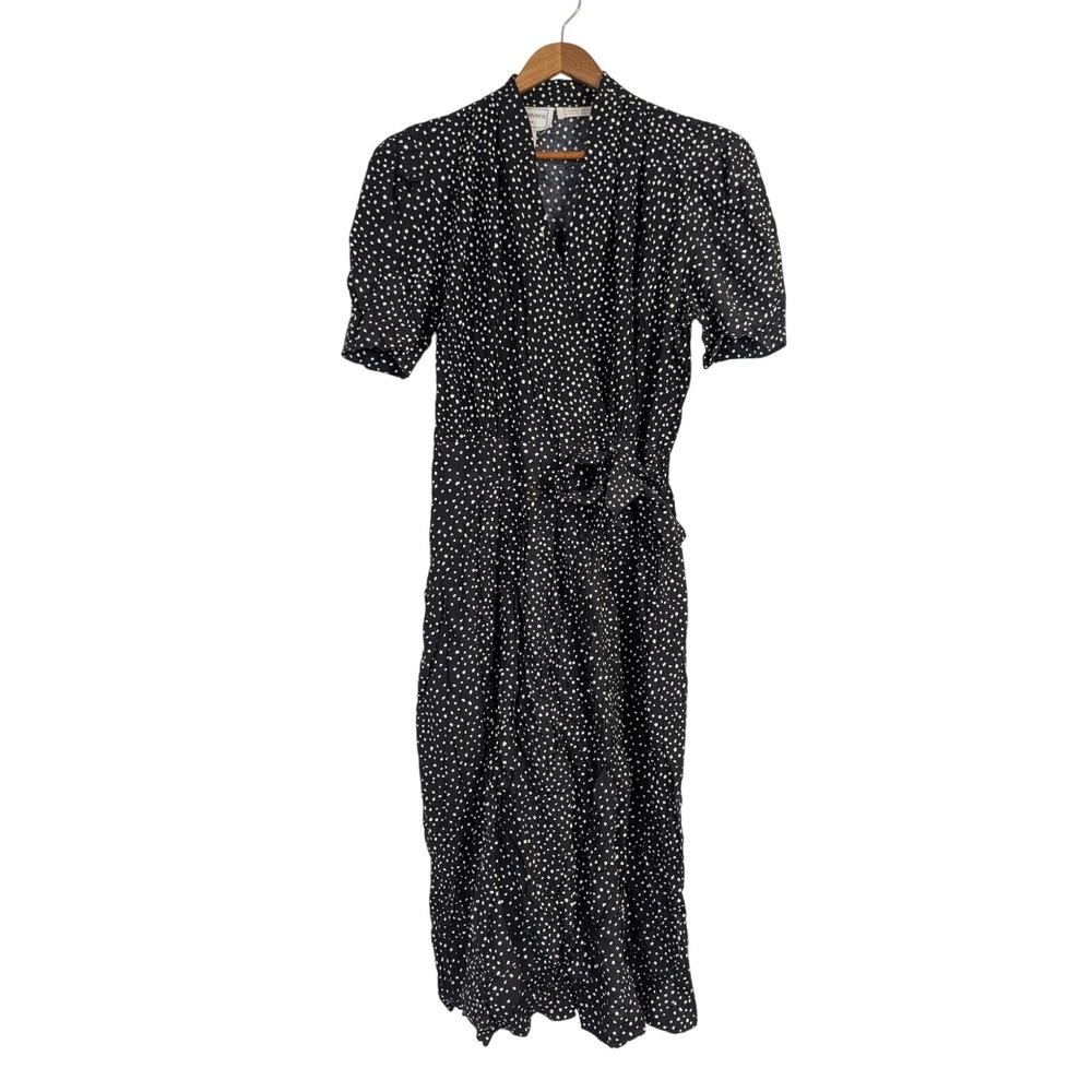 Vtg Polkadot Midi Dress Black Retro 80s Feminine Office Pinup Quirky 14 Petite